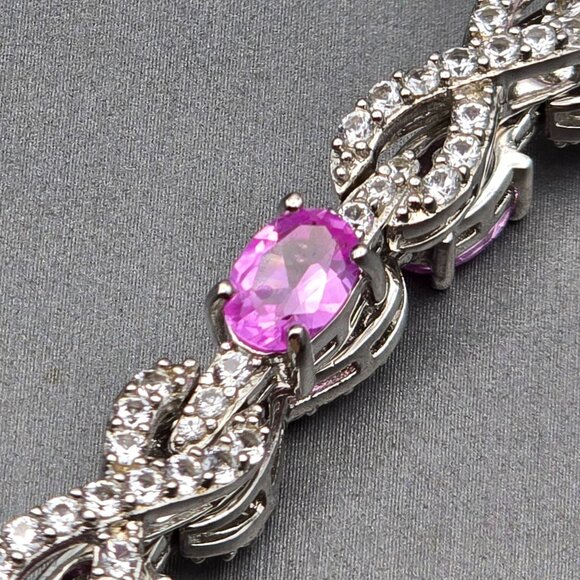 Sterling Silver Pink Tourmaline Quartz Infinity Tennis Bracelet 7.5" Signed SUN - Picture 5 of 15